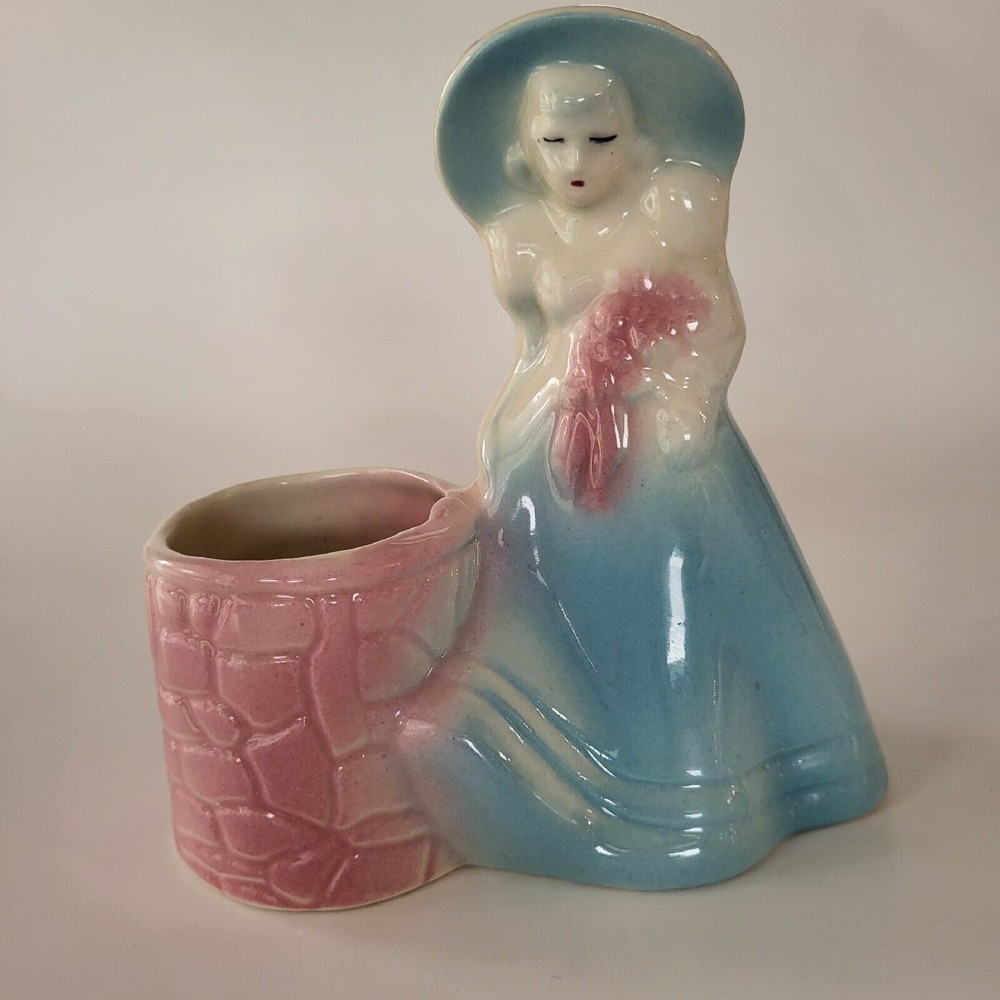 Vintage Pottery Southern Belle Wishing Well Planter Figurine Vase 40s 50s